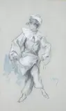 Colombine assise by Jules Chéret, Fusain, aquarelle et gouache, sold May 2015