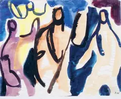 Personnages by Jacques Nestlé, Aquarelle gouachée, sold May 2015