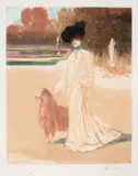 Elégante au colley dans le parc de Versailles, c. 1900 by Louis Abel-Truchet, Eau-forte et aquatinte en couleur, sold Apr 2015