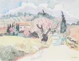 Paysage provençal by Yves Brayer, Aquarelle, sold Apr 2015