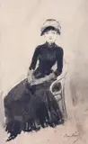Elégante assise by Jean Béraud, Aquarelle sur fond de gravure, sold Feb 2015