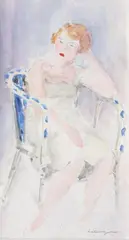 Femme assise, pensive by Henri Lebasque, Aquarelle, sold Feb 2015