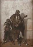 Scène de rue avec mendiants espagnols by Eugène Giraud, Pastel, sold Dec 2021
