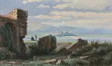 Fontarrabie, vue depuis le fort d'Hendaye by Louis Hedin, 1878, Aquarelle, sold Dec 2021