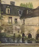 Château et plan d'eau, 28-6-42 by Monique Jørgensen, Aquarelle, sold Dec 2021