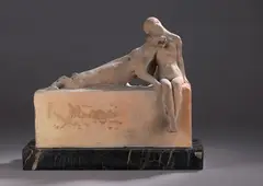 Femme et panthère Projet de by Max Blondat, Terre cuite, sold Dec 2021
