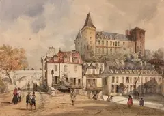 Château de Pau by Jacques Guiaud, 1843, Aquarelle gouachée, sold Dec 2021