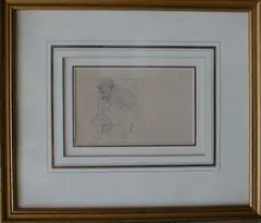 Homme assis lisant, au dos Études de têtes by Henri de Toulouse-Lautrec, Crayon noir, sold Nov 2021