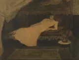 Femme au sofa, une rose dans les cheveux by George Bottini, 1899, Aquarelle et encre de chine, sold Nov 2021