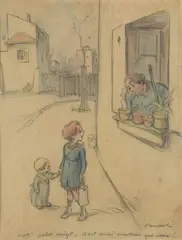 Votre petit doigt est aussi menteur que vous by Francisque Poulbot, Fusain, crayon de couleurs et aquarelle, sold Nov 2021