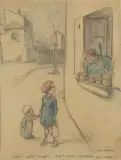 Votre petit doigt est aussi menteur que vous by Francisque Poulbot, Fusain, crayon de couleurs et aquarelle, sold Nov 2021