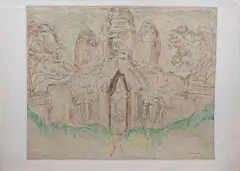 La by Louis Bate, Encre (plume) et aquarelle, sold Oct 2023