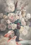 Bouquet de roses by Michel Dubost, Aquarelle, sold Oct 2023