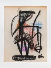 Sans titre [Graffiti] by Jean-Michel Atlan, 1956, Pastel et fusain, sold Oct 2023