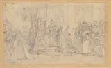 Le mariage du roi Philippe Auguste et d'Isabelle de Hainaut by Ferdinand Pauwels, Crayon noir, sold Dec 2021