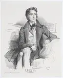 Portrait de Liszt by Eugène Devéria, 1832, Lithographie sur chine appliqué, publiée et imprimée par C, sold Dec 2021