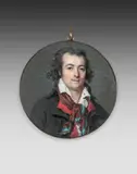 Portrait d'un artiste au foulard by François Dumont, Aquarelle et gouache sur ivoire, cerclage en or, sold Dec 2021