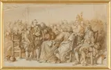Lord Stafford devant le Parlement by Paul Delaroche, Lavis brun sur traits de crayon noir, sold Dec 2021