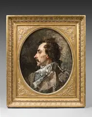 Portrait d'homme de profil by Thomas Couture, Toile ovale, sold Dec 2021