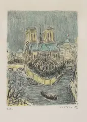 Le chevet de Notre-Dame by André Cottavoz, 1985, Lithographie en couleurs sur papier, sold Dec 2021