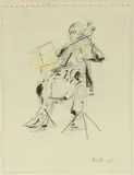 Le contrebassiste by Daniel Authouart, 1994, Mine de plomb et crayon de couleur sur papier, sold Oct 2021