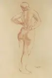Femme de dos, mains appuyées sur les hanches by Marcel Damboise, Sanguine, sold Oct 2015