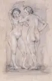 Les deux Amies by Léopold Kretz, Encre de Chine, lavis, rehauts de gouache blanche, sold Oct 2015