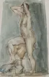 Modèle aux bras levés by Léopold Kretz, Crayon, mine de plomb, sanguine, aquarelle, sold Oct 2015