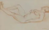 Nu féminin allongé (genou relevé, tête détournée) by Charles Malfray, Sanguine, sold Oct 2015