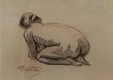 Nu accroupi de dos by André Eugène Costilhes, Crayon sur papier, sold Jan 2022