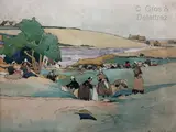 Les Lavandières en Bretagne by Stany Gauthier, Aquarelle sur papier, sold Jan 2022