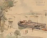 Quai parisien (vue du Louvre) by Nicolas Krycevsky, Aquarelle signée en haut à droite Cadre, sold Jan 2022