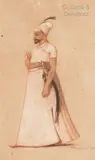 Dignitaire indien au sabre by Adrien Guignet, 1840, Sanguine et crayon signé en bas à droite, sold Dec 2021