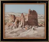 La casbah ruinée, gorge du Dadès by Théophile-Jean Delaye, Gouache, sold Dec 2021