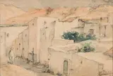 Village berbère by Yvonne Thivet, Aquarelle sur traits de crayon sur papier, sold Dec 2021