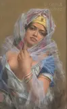 Beauté orientale au voile by Alphons Leopold Mielich, Pastel sur papier signé en bas à droite, sold Dec 2021