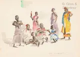 Assemblée de femmes africaines by Paul Daxhelet, Aquarelle sur trait de crayon, sold Dec 2021
