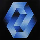 Sans titre by Juillet 1973. Vasarely Victor Gestalt Blue, Technique mixte, dont collage (Basf Luran) signé au verso et numéroté, sold Oct 2017