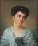 Portrait de jeune femme au bouquet de violettes by Louis Adolphe Tessier, Pastel signé en bas à droite, sold May 2017