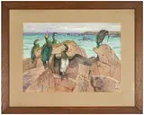Cormorans sur les rochers Importante gouache et aquarelle by Georges Rötig, Gouache and watercolour, sold Nov 2024