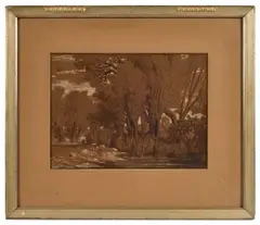 Les Saules by Eugène Fromentin, Fusain et gouache blanche sur papier, sold Nov 2024
