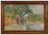 Cavalier et ses chevaux by Leon Georges Calves, Aquarelle, sold Nov 2024