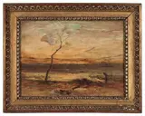 Paysage au coucher du soleil by François-Auguste Ravier, Aquarelle gouachée sur traits de crayon noir, sold Nov 2024