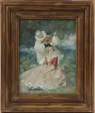 Pierrot et Colombine by Antoine Calbet, Aquarelle, sold Nov 2024