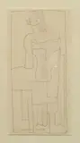 Personnage cubiste by Jindrich Stryrsky, Crayon noir sur papier (calque?), sold Mar 2016
