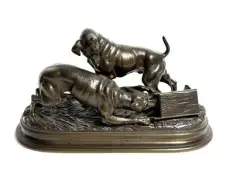 Chiens ratiers au piège à rats by Arthur du Passage, Épreuve en bronze à patine brune, Cte du Passage sur la terrasse, sold Oct 2026