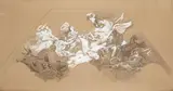 La ville de Paris recevant les plans du nouvel Opéra : étude pour le plafond de l'Opéra de Paris by Isidore Pils, Plume et encre brune sur traits de crayon noir, lavis brun et rehauts de gouache blanche, sold Mar 2019