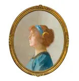 Femme pensive vue de profil by M. Thoureau, Pastel sur papier, de format ovale, au dos, annotation manuscrite : M Thoureau, sold Oct 2024
