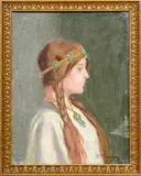 Portrait d'une demoiselle en costume médiéval by M. Thoureau, Pastel sur papier, sold Oct 2024