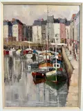 Peinture sur papier Port d'Honfleur en 1987 26 x 36 cm Encadrée Sortie du port de Honfleur by Jean Claude Quinette, Aquarelle sur papier, sold Apr 2024